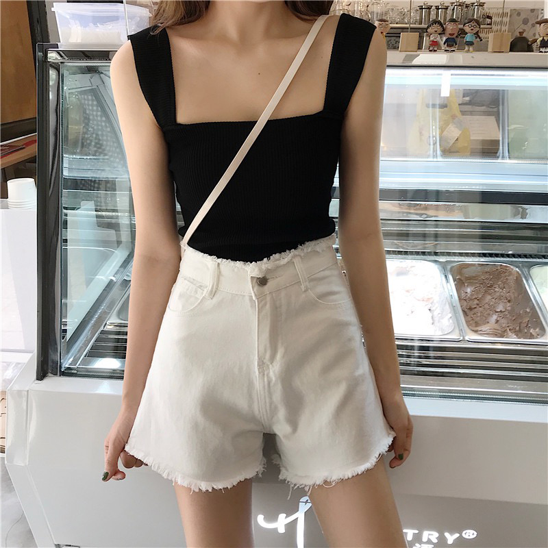 

Summer Denim Shorts Ladies Casual Women' Fashion High Waist Pocket Zipper Solid Jeans Shorts, Black