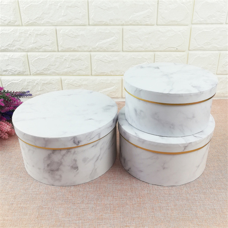 

New marbling 3pcs/1lot three size box Bronzed marble flower boxes eternal life flower cute gift sets of round gift box