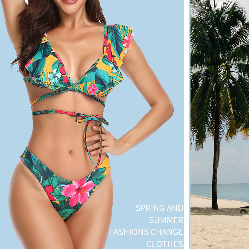 

Bikini Set Two Piece Swimsuits for Women Swimming Sunmmer Swimwear Polyester Colour with Chest Pad Without Steel Support