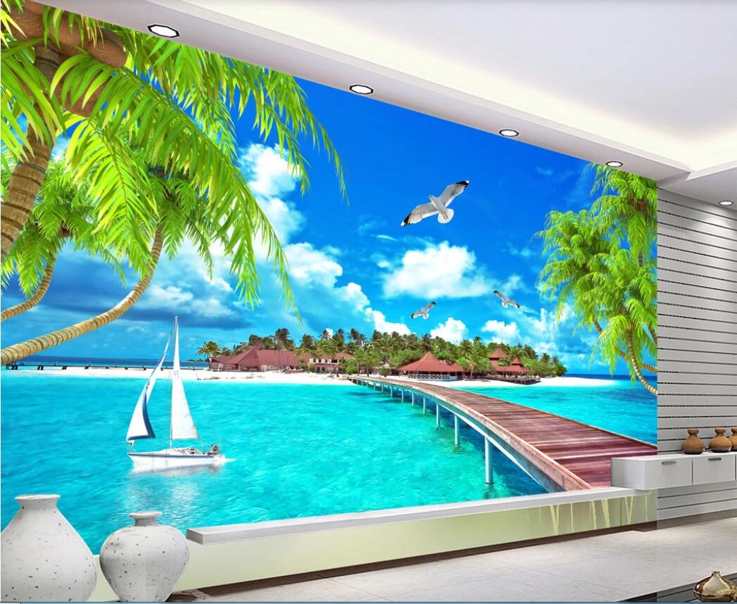 

3d room wallpaer custom photo murals Maldives beach coconut trees Aegean TV background wall wallpaper for walls 3d, Non-woven