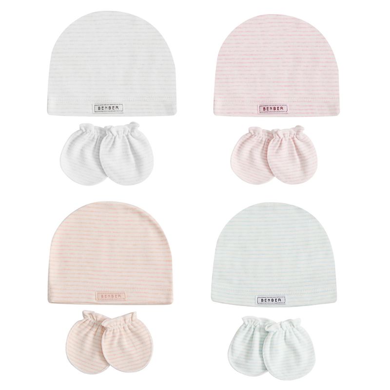 

Newborn Baby Hat Gloves Set Soft Cotton Stripe Cap Moisture sweat absorption breathability Anti Scratch Mittens Warmer, Gy-m
