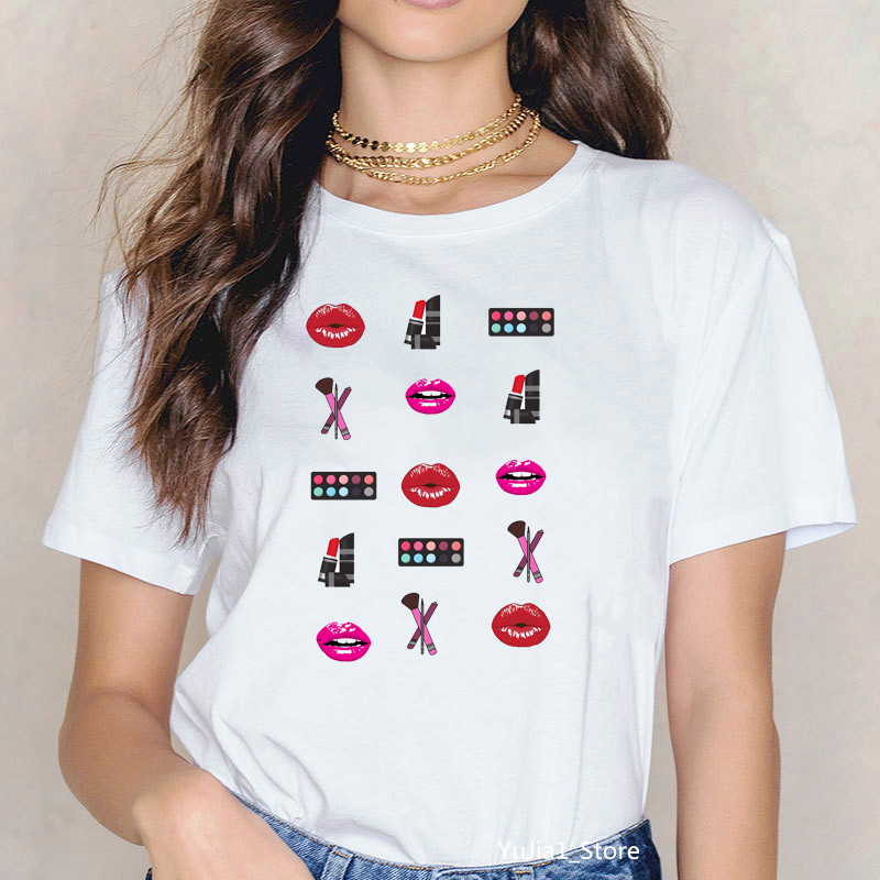 

Sexy red lip high heels Lipsticks make up set letters print vogue t shirt women funny graphic tshirt femme hipster streetwear, Y60000