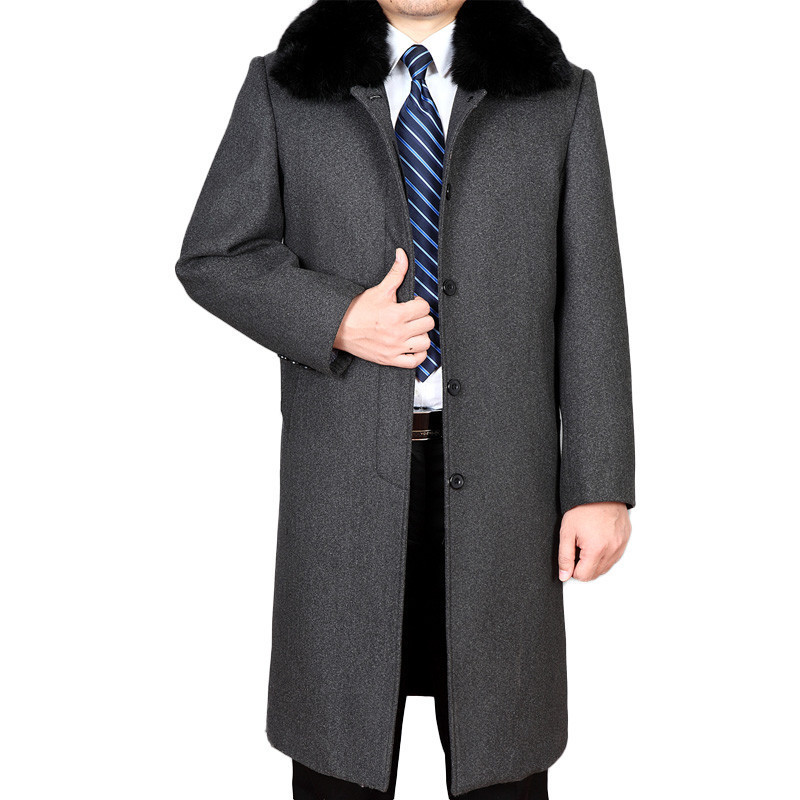 

Men's Wool Coat Warm Mens Winter Windbreaker Jacket Thick Rex Fur Collar Coats Abrigo Hombre 4XL Jackets WXF496, Black