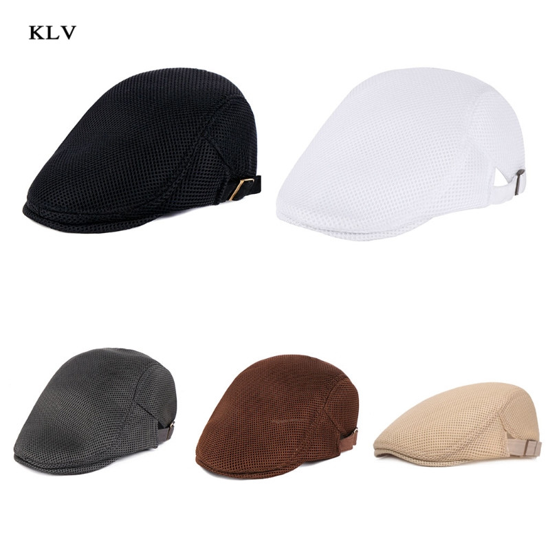 

Men Women Breathable Mesh Summer Duckbill Hat Newsboy Beret Ivy Cap Cabbie Flat Soft Driving Outdoor Adjustable, White