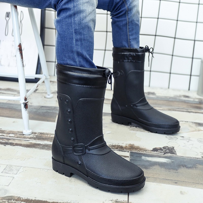 

Hot Sale-gh quality men's rubber boots rain rubber shoes fashion adult overshoes waterproof shoes, Black no fur