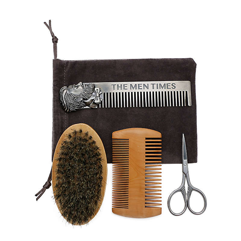 

Men Moustache Brush Kit with Moustache Comb Scissor Storage Bag Repair Beard Modeling Cleaning Care Kit