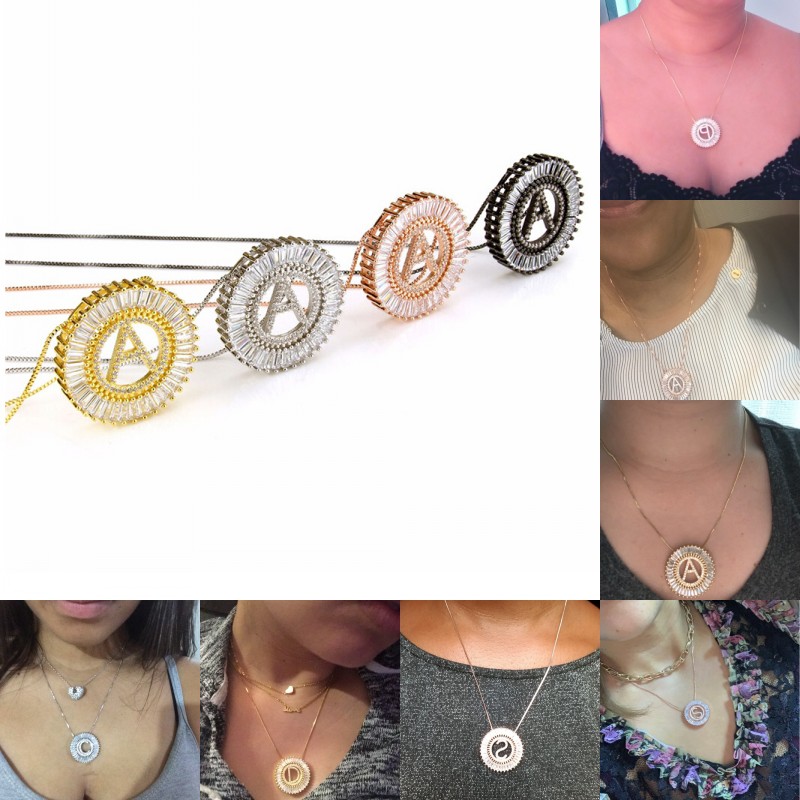

Long Letter Necklace Women cubic zirconia Initial Necklaces Men Hip Hop Jewelry Gold Silver crystal collier collar mujer Z5