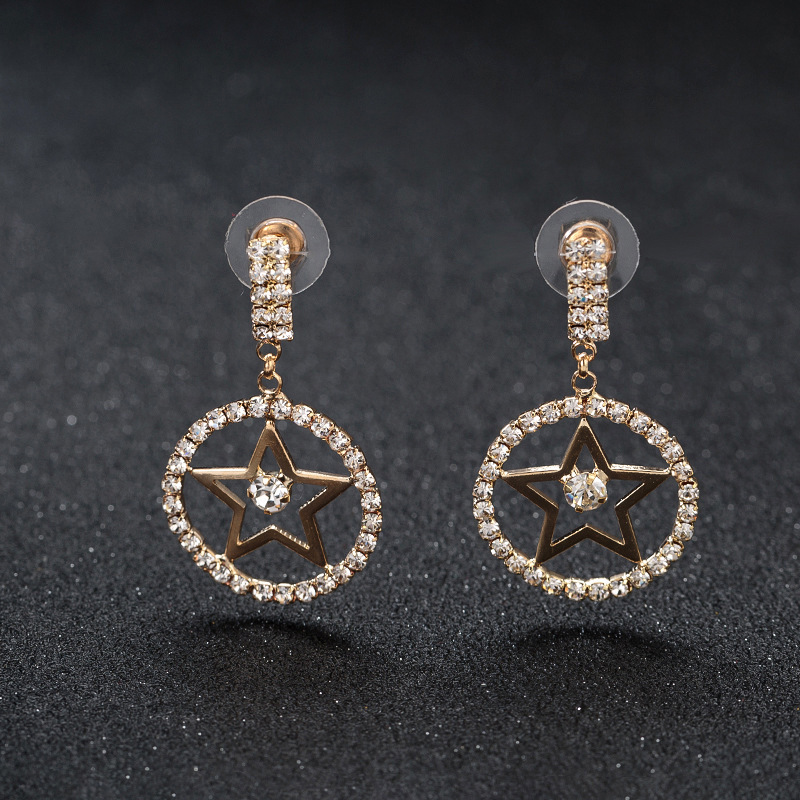 

Personality Earrings Pendeloque Cut Concise Student Will Temperament Five-pointed Star Golden Joker Eardrop Woman