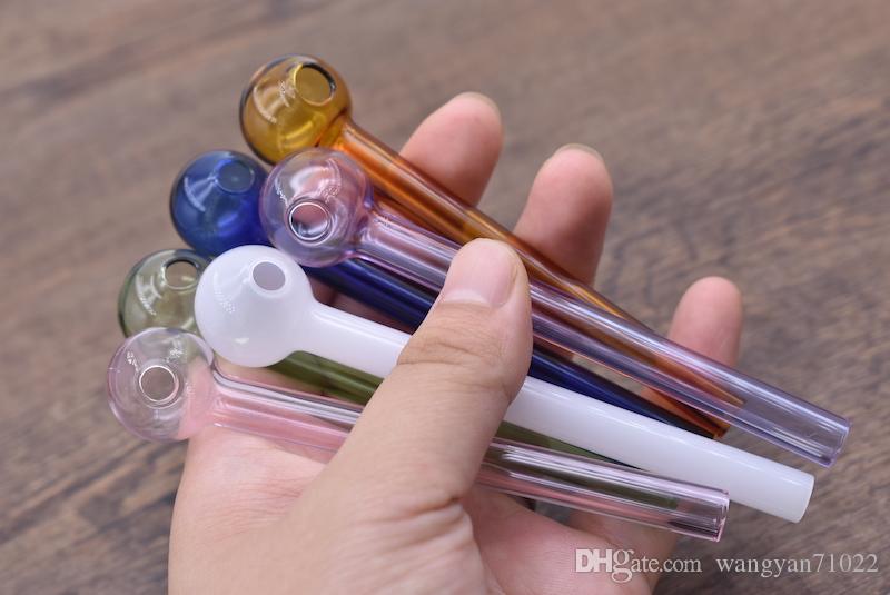 

L 10cm cheap Colorful Pyrex Glass Oil Burner pipe Glass Tube Oil Nail smoking tobacco dry herb pipe
