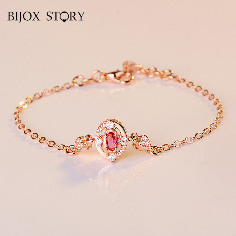 

BIJOX STORY Fashion 925 Sterling Silver Bracelet Oval shape Ruby Fine Jewellery for Women Wedding Anniversary Promise Party Gift