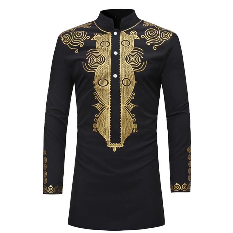 

African Clothing Dashiki Dress Shirt Full Sleeve Summer Style Black Man Shirt Totem Pattern Slim Fit Male Long