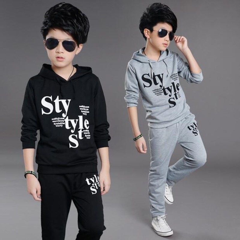 

Hot New Spring Boys Letter Print Children Cortton Clothing Set Baby Clothes Short-long Sleeves Hoodies Pant Kids Sport Suit, Gray