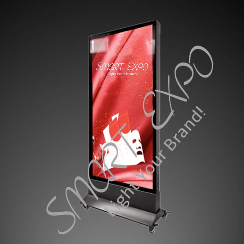 

60*150cm Outdoor Store Front Poster Board Double Moving Light Box with Base Wheels Wooden Case Packing