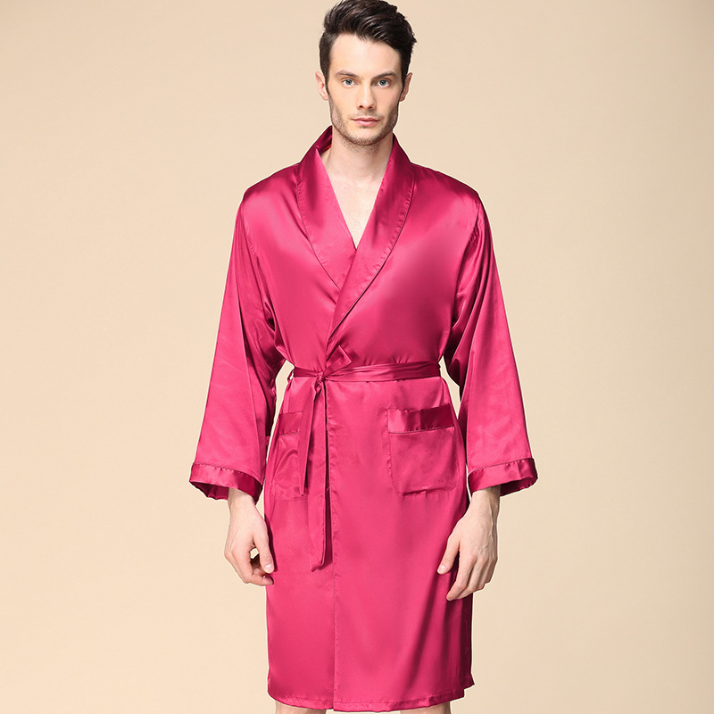 

Men's Satin Kimono Robe Spring Summer Shawl Collar Hombre Sleepwear Classic Bath Robe Men Silk Bathrobes Big Size 4XL 5XL, Blue