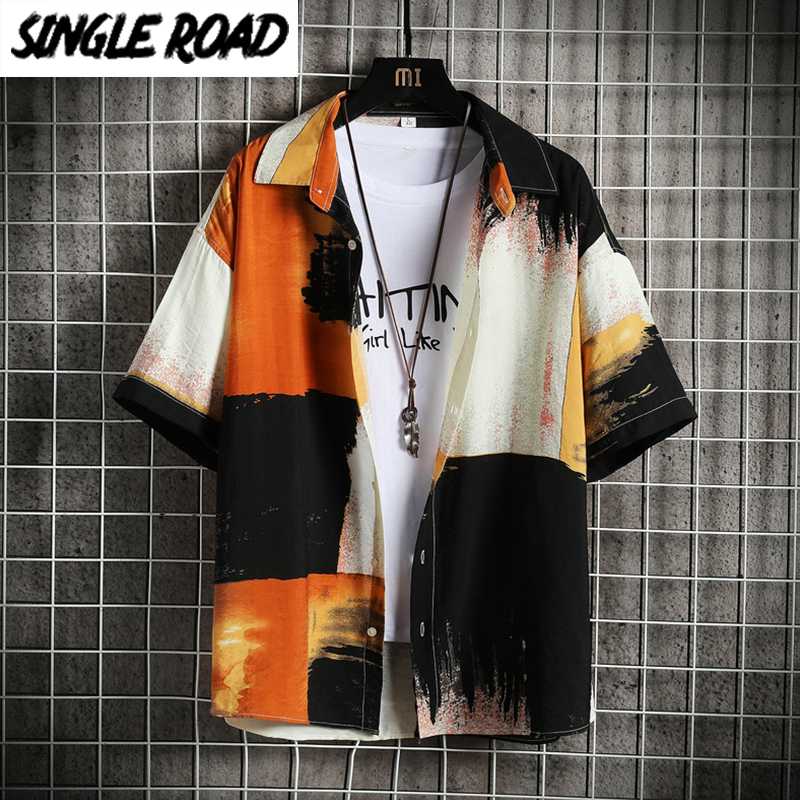 

SingleRoad Mens Shirt Men Fashion 2020 Summer Patchwork Japanese Streetwear Shirts Harajuku Hawaiian Shirt Korean Clothes Male, Yellow shirt men