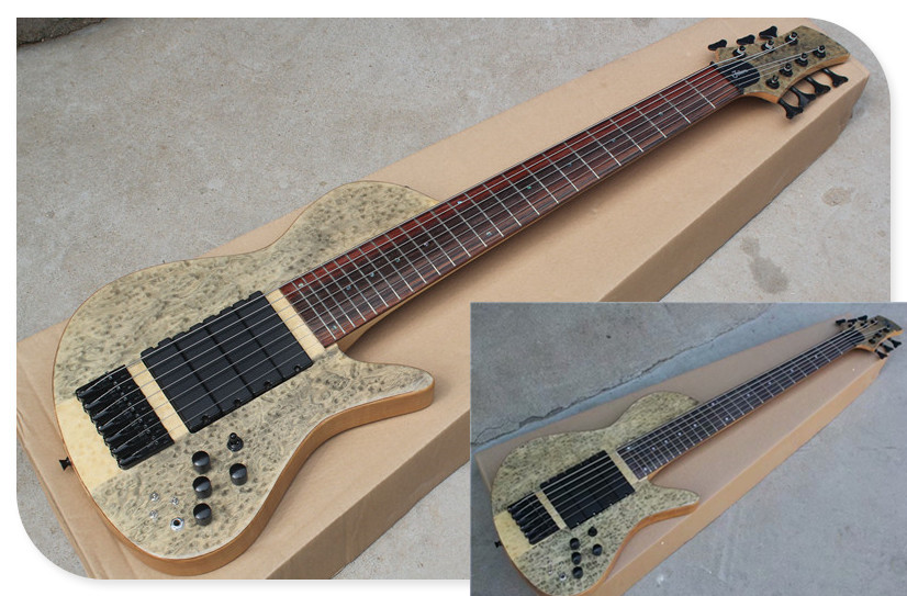 

Rosewood Fingerboard 24 Frets 6/7 Strings Neck-thru-body Electric Bass Guitar with Bird-eye Wood Veneer,Black Hardware