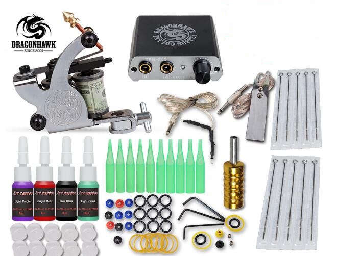 

Complete 1 Tattoo Machine Gun 4 Color Inks Power Supply Set Beginner Tattoo Kits