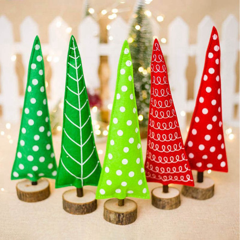 

1pc Mini Christmas Tree Red Green Polk Dot Christmas Wooden Decorations Striped Printed Tree Kids Toy