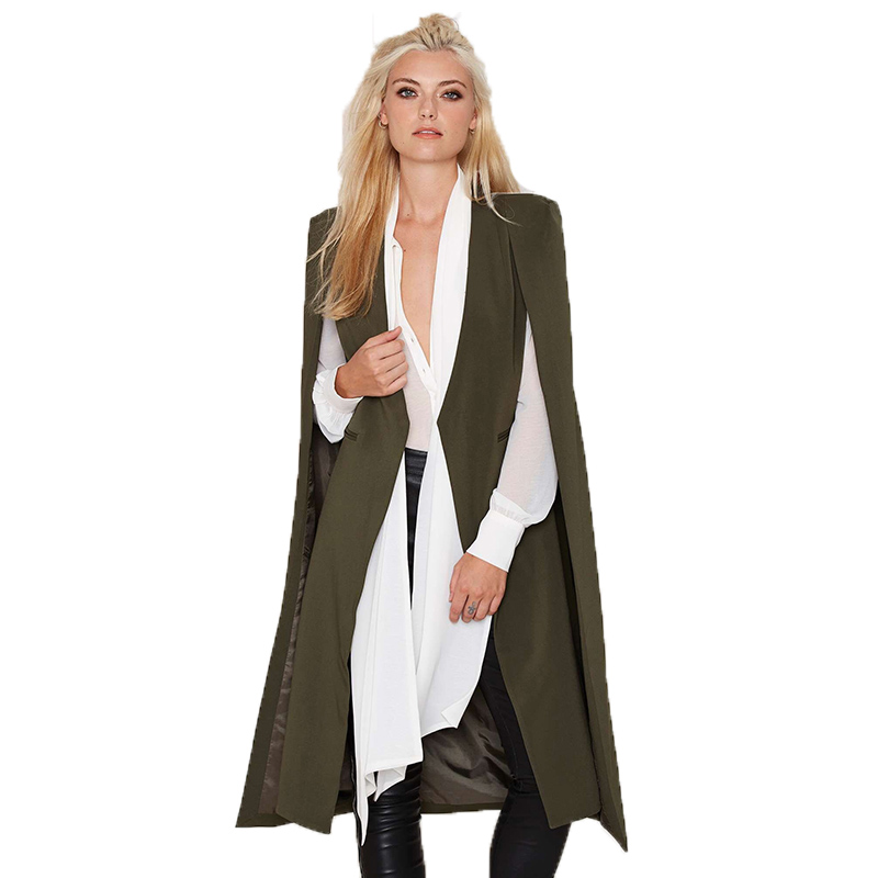 

Fashion-Women Winter Trench Longline Buttonless Blazer Coat Long Sleeveless Vest Open Stitch Cloak style Outerwear Brand New, Black