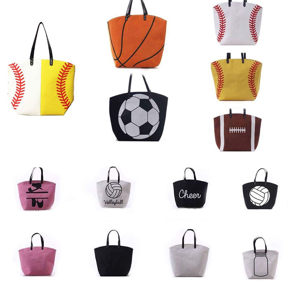 

21 Styles Canvas Bag Baseball Tote Sports Bags Casual Softball Bag Football Soccer Basketball Cotton Canvas Tote Bag M1379, As photo remark colors