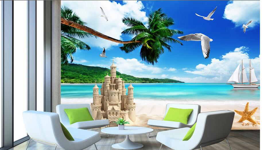

WDBH 3d wallpaper custom photo Blue sky white clouds beach seascape background living room home decor 3d wall murals wallpaper for walls 3 d, Non-woven