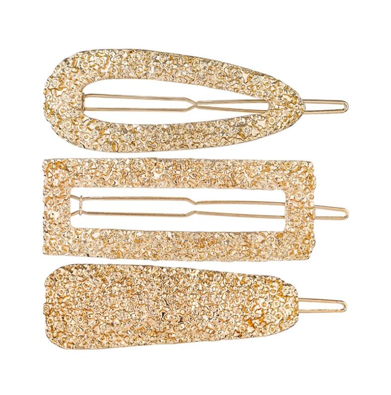 

New hairpin set Golden metal water ripple three piece headwear manufacturer direct sales Hair Clips for Women Girls-Pearl and Resin