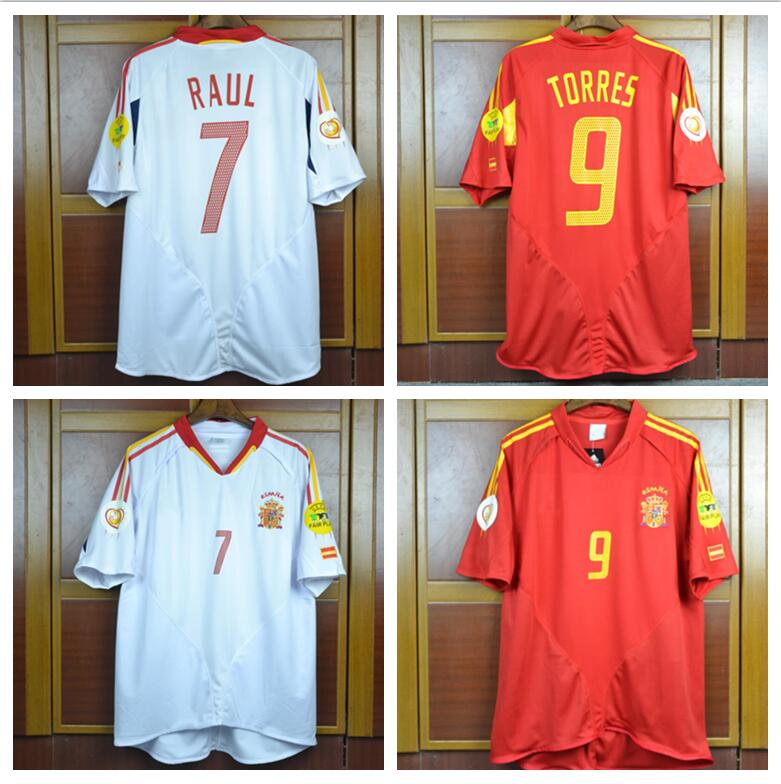 

1996 1998 2000 2002 2004 retro World Cup spain soccer Jerseys home away 96 98 02 04 F.Hierro RAUL Xavi Puyol Torres Hierro Morientes football Shirts, 1998 home red