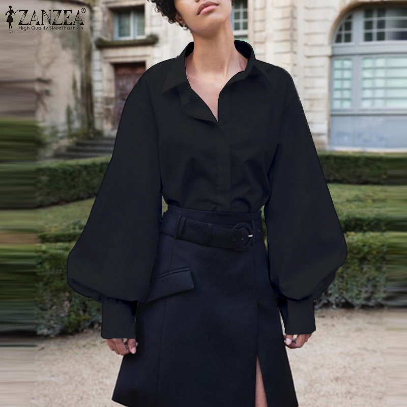 

ZANZEA 2020 Fashion Women Blouses Puff Long Sleeve Turn-down Collar Shirt Casual Cotton Linen Tops Plus Size Chic Tunic Blusa, White