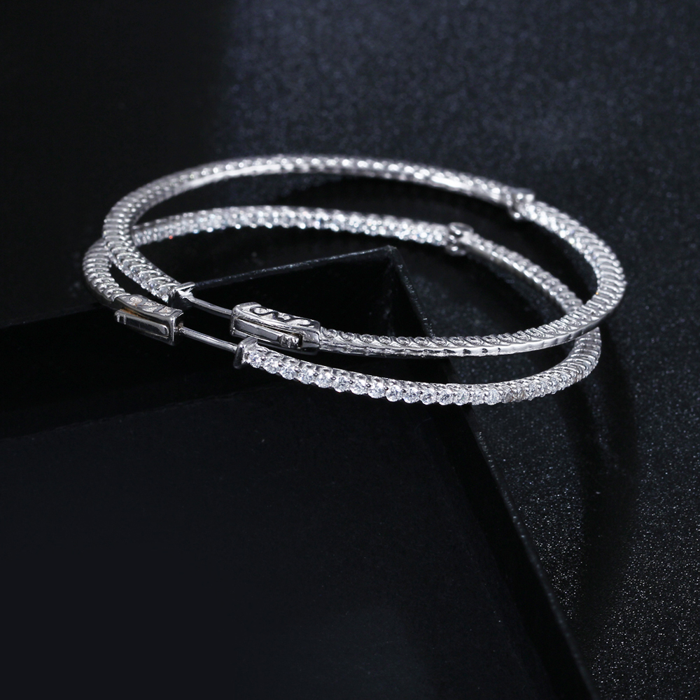 

Fashion-Recommend 56mm large Real Sterling silver hoop earring micro pave tiny crystal jewelry jewellery big 925 silver circle earrings