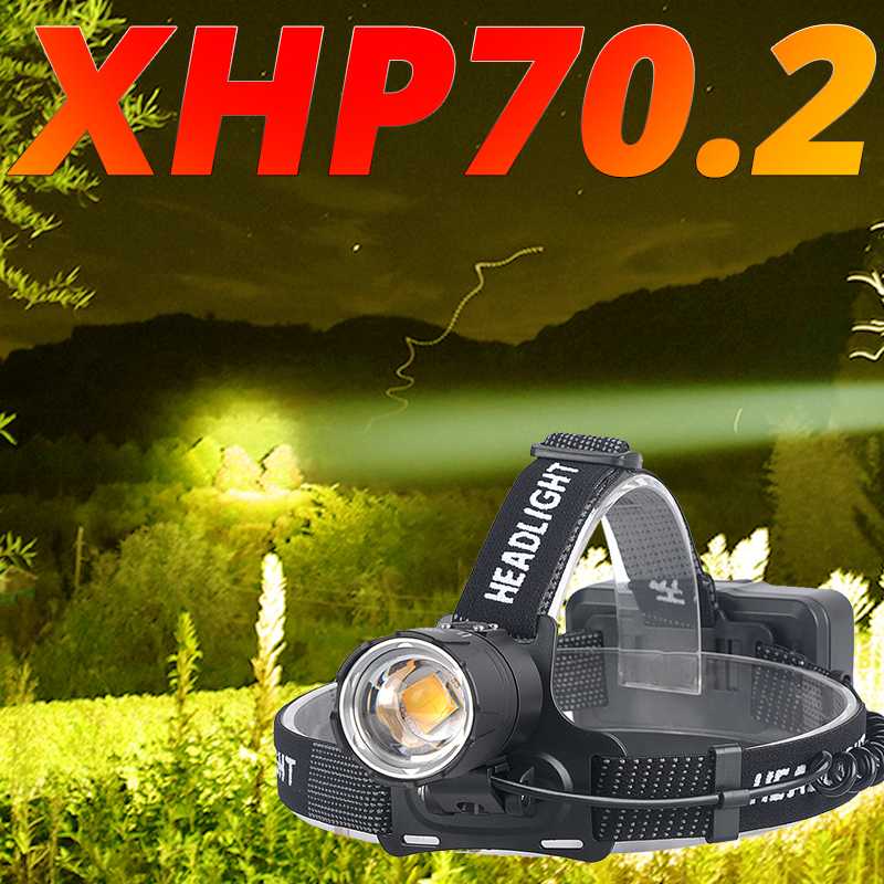 

XHP70.2 Powerful Led Headlamp XHP70 Yellow White Led Headlight Fishing Camping Zoom USB Rechargeable Torch Use 3*18650 batteries