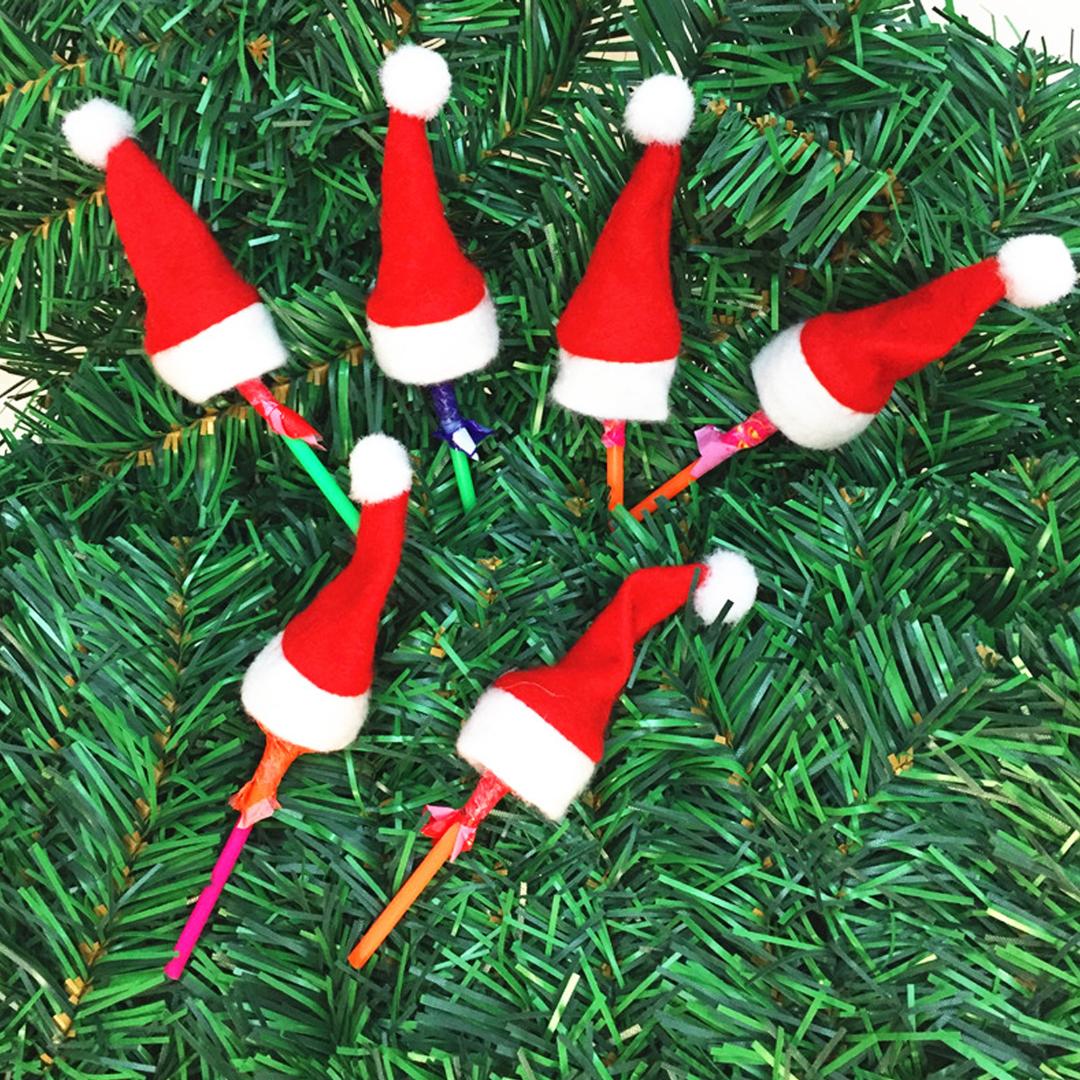 

10pcs/lot 7x4cm Christmas Hat Santa Claus Hat Xmas Lollipop Mini Wedding Gift Christmas Tree Ornament Decor Creative Caps