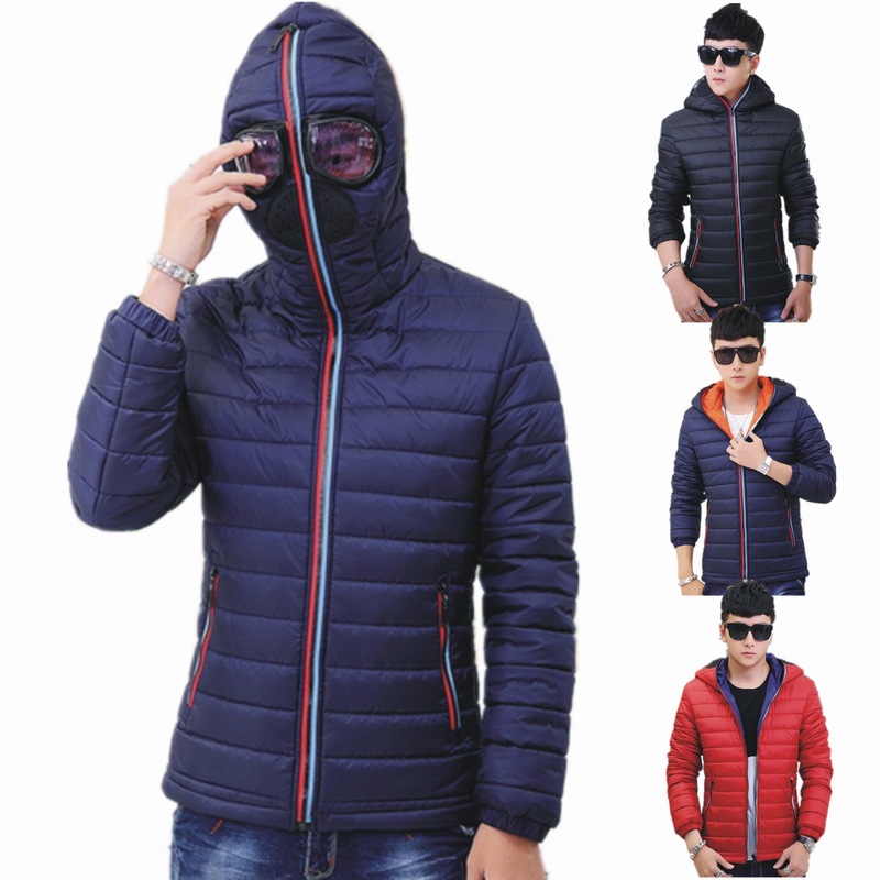 

Winter Jackets Men Parkas Glasses Hooded Coat Male Warm Funny Windproof Outerwear High Quality Jacket, Red