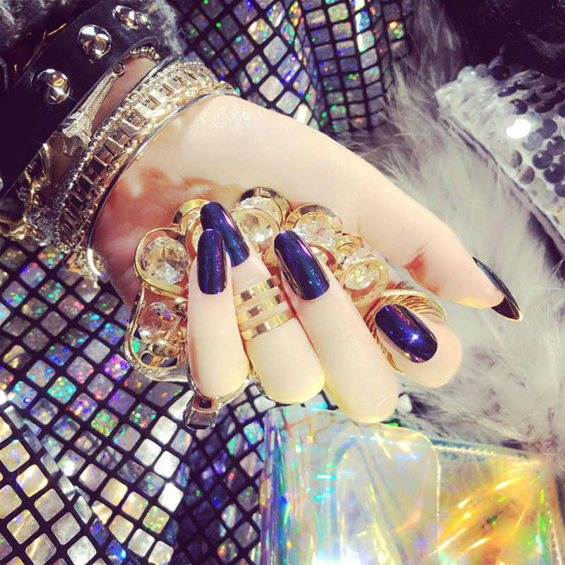 

Fashion Nail Art Stickers False Nail Tips Fake Nails Press on Extension Manicure Artificial with Glue Sticker, Red;gold