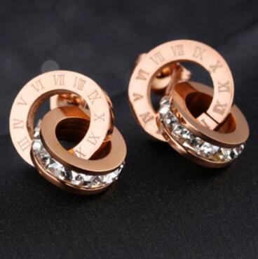 

women rose gold color double rings earings necklace luxury jewelry designer jewelry sets for titanium steel sets hot fashion JM002, As pic