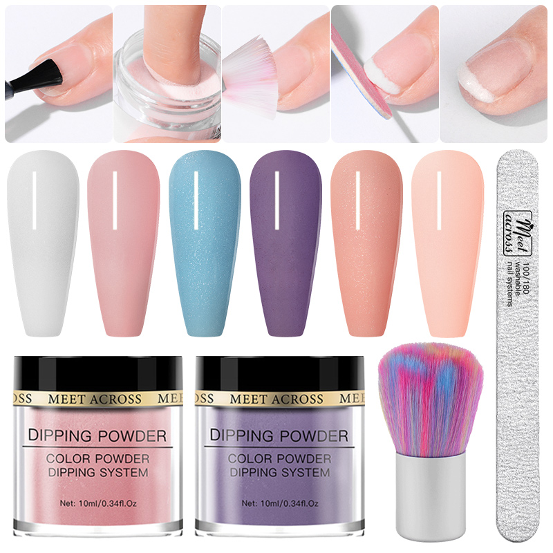 

MEET ACROSS Dipping Nail Powder Glitter Set Pigment Natural Dry Chrome for Gel Nail Art Decoration Manicure