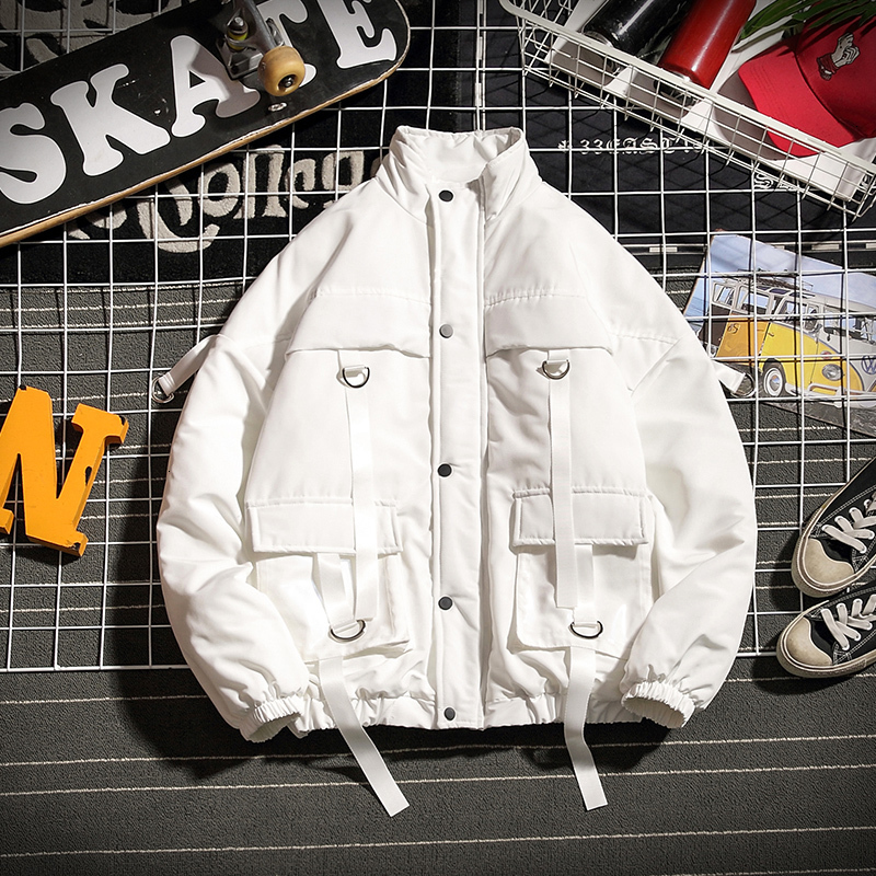 

New Winter Thick Jacket Men's Warm Fashion Solid Color Casual Stand Collar Coat Street Wild Loose Cotton Jacket Male Clothes, Black