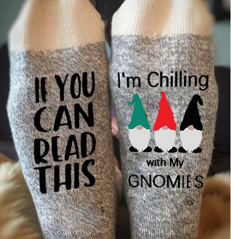 

Spring Funny Cotton Socks if you can read this I'm Chilling with my Gnomies Humor Words Women Men Ankle Socks, As pic