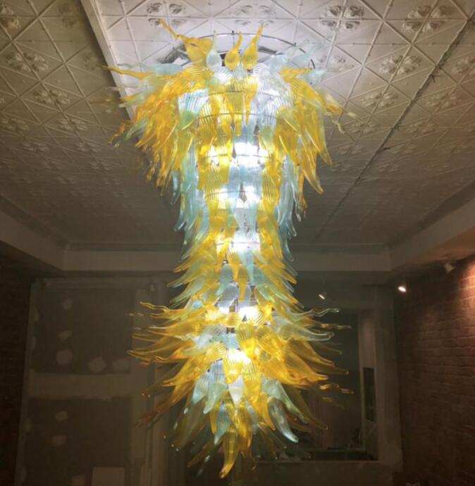 

Creative Large Chandelier Lighting Hotel Entrance Lobby Hand Blown Glass Chandelier for High Ceiling LED Bulbs Glass Art Pendant Lamps