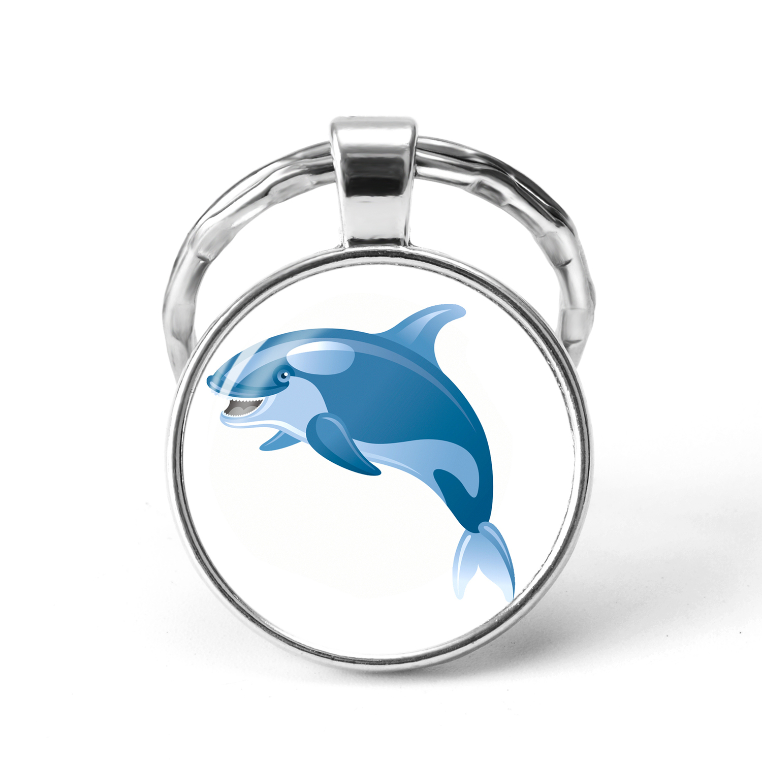 

Cute Dolphin Key Chains Silver Color Metal Fashion Glass Cabochon Pendant Sea Animal Blue Ocean Key Holder Key Ring Jewelry