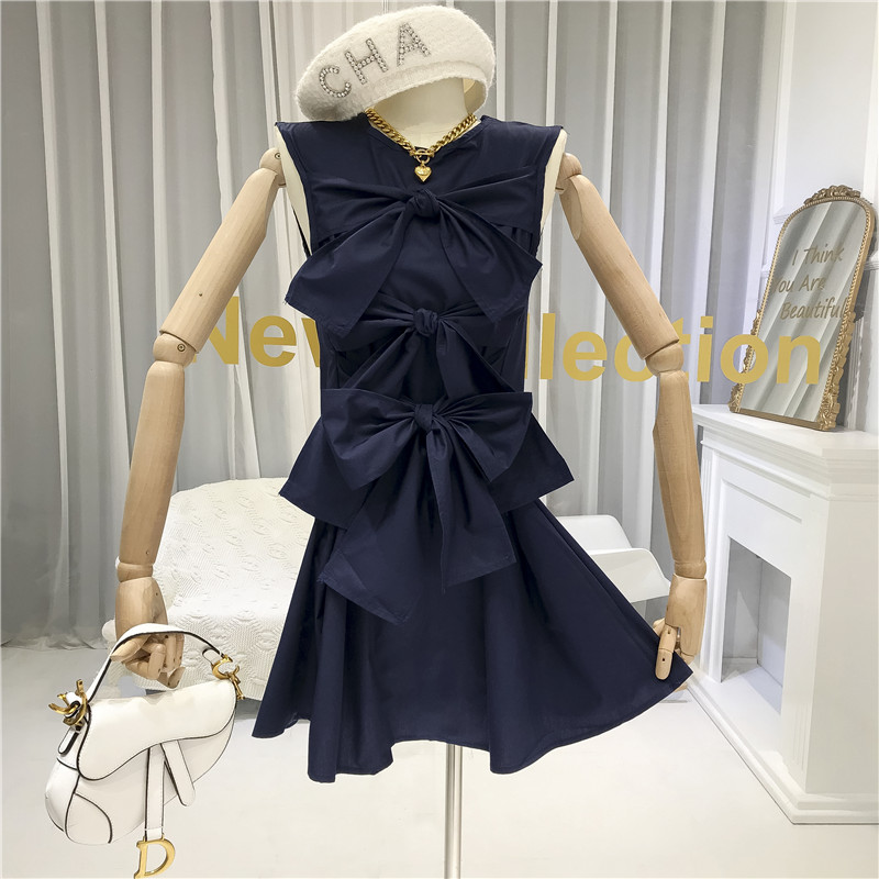 

2020 Summer New Style Bow Decorative Sleeveless Dress Women' Mid-Length Slimming Vest Dresses summer dress Jfmhrx, Gray