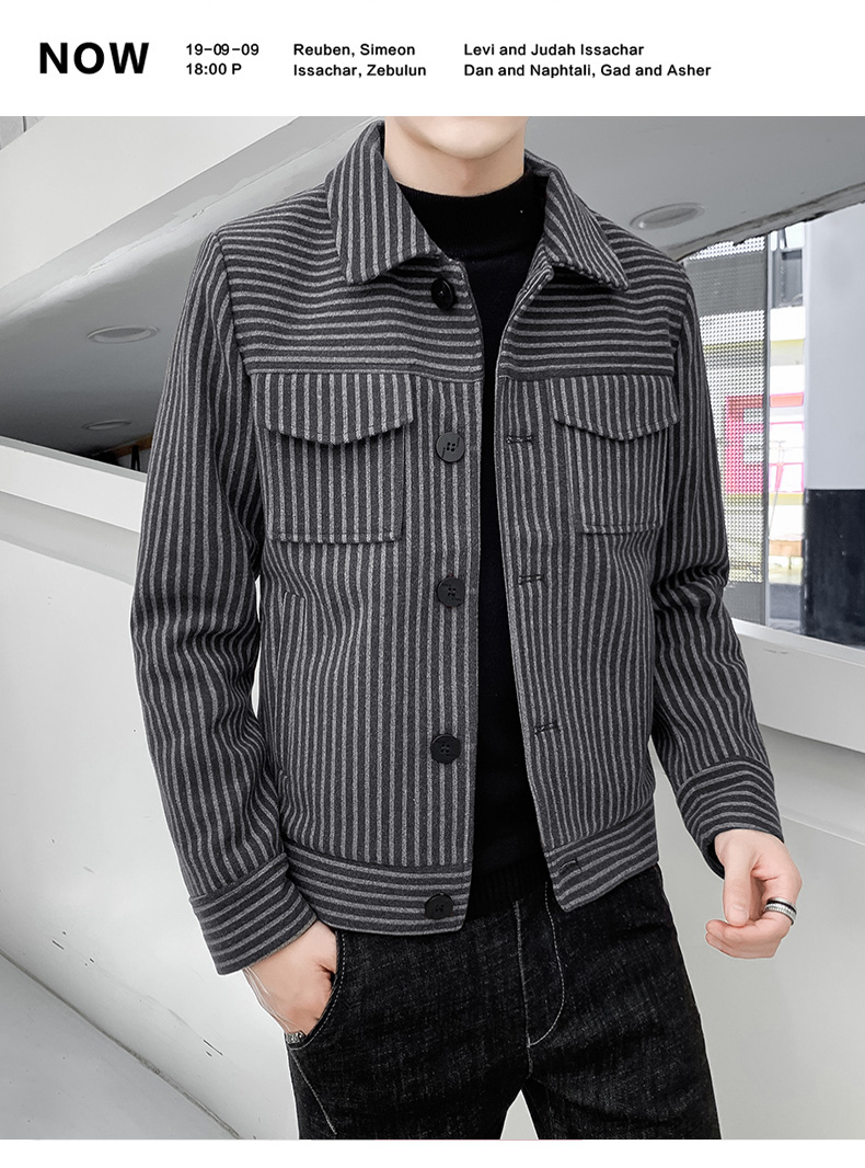 

Jacket men's clothing 2019 autumn and winter new men's clothing Korean trend short jacket striped lapel fashion clothes, Black