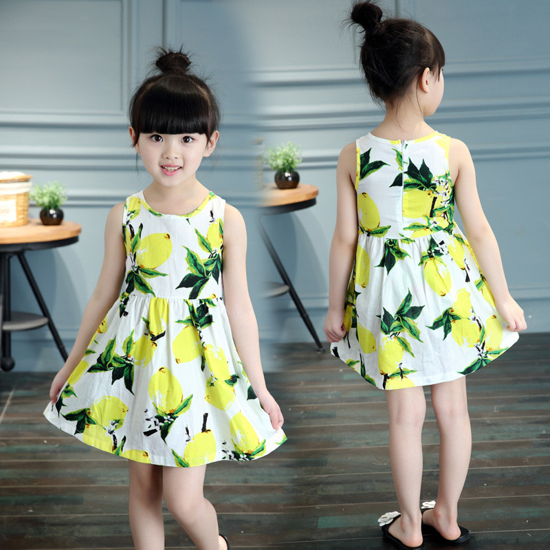 

1 Piece Flowe Pattern Girls Dress For Kids Summer Children Knee-Length Dress Breathable Sleeveless For Baby Girls Clothes, Cherry