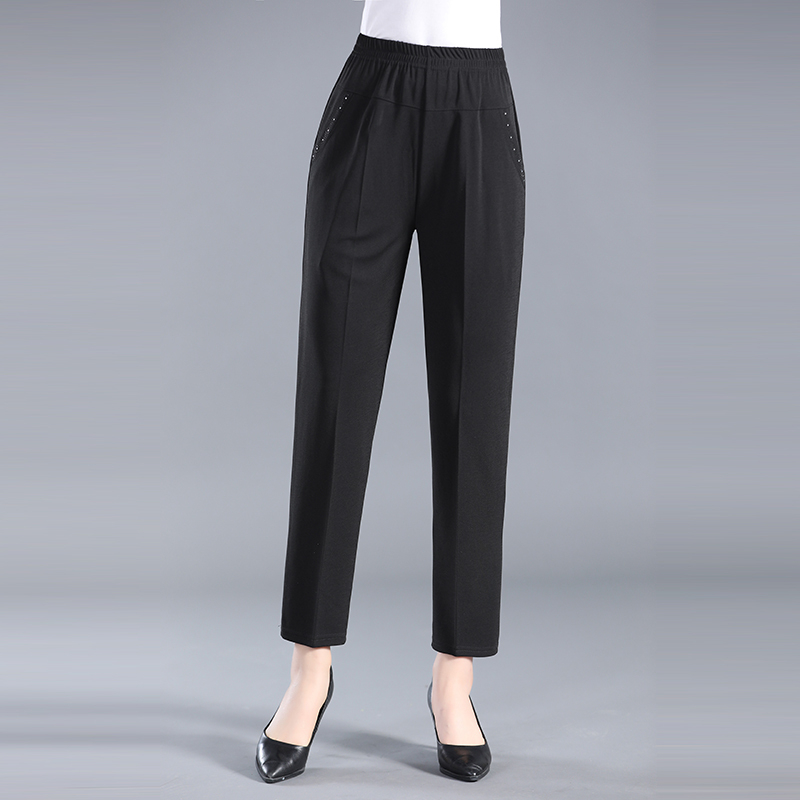 

Middle Aged Women Summer Thin Trousers Casual Solid Color Ankle Length Pants High Elastic Waist Plus Size Straight Pants 5XL, Black