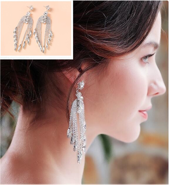 

Fashion Crystal Wedding Jewelry Bride Earrings Full Rhinestone Water Drop Cubic Zirconia Studs Eardrop Dangle Earrings Women Party Gift