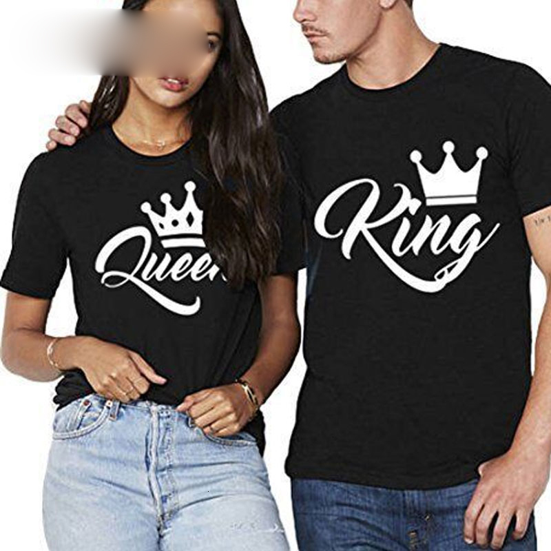 

Womens Designer Tops Women Shirts King Queen Couples Crown Clothes Flutter Sleeve Summer T Shirt Casual O Neck Lovers Tee, White women