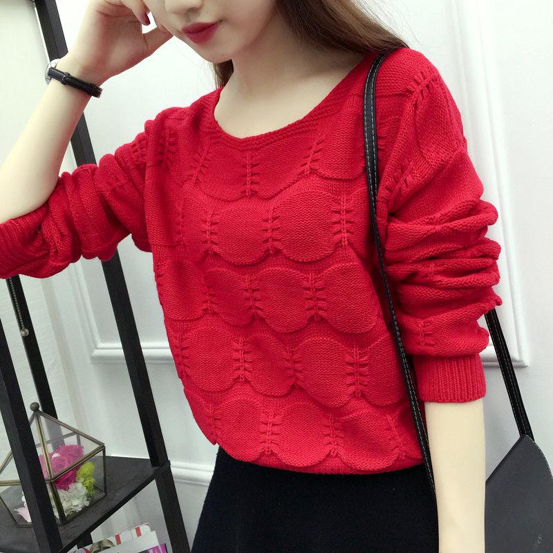 

Women' Short Sweater Long-sleeved Solid Color Knit Warm Winter Sweater Round Neck Pullover Loose, White