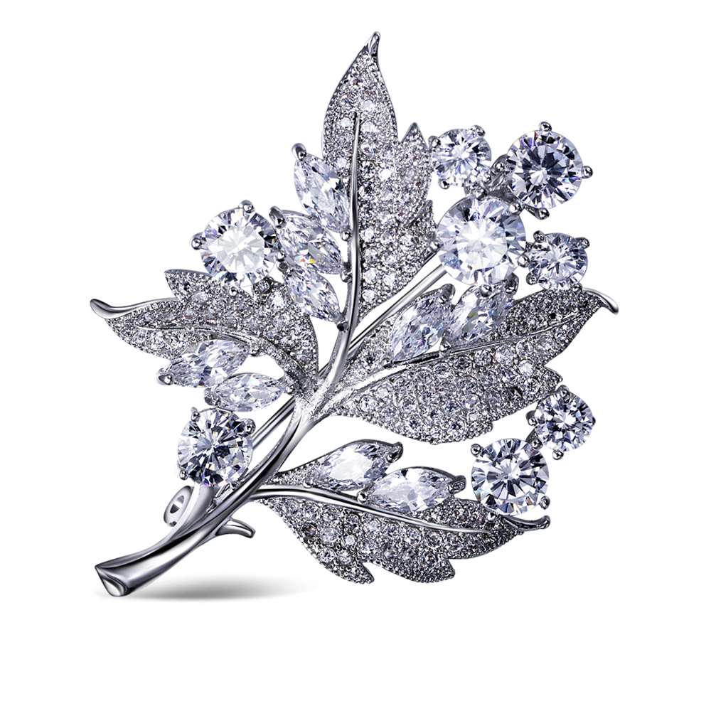 

Beautiful Gorgeous Brooches Pin Sparkly Cubic zirconia stones Amazing Brass Leaf wedding accessories for women