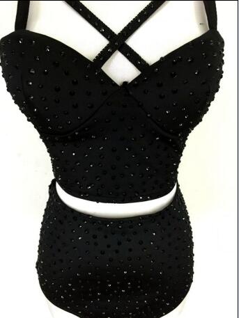 

Fashion new sexy Dj fashion rhinestone pieces set costume female singer light stage wear dance bodysuit outfit skirt, Black;red