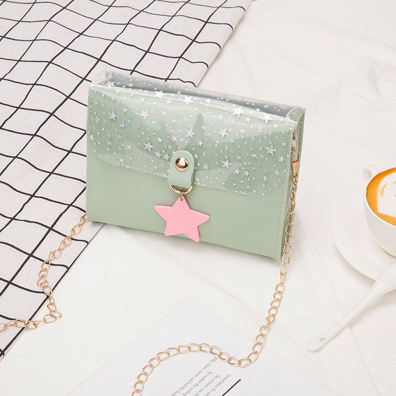 

2020 Summer Women's Star Pendant Shoulder Crossbody Bag New Messenger Sequin Square Sling Bag Sweet Lady Small Square, Black