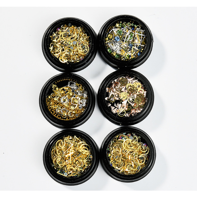 

1Box Gold Rhinestones Nails Art Moon Stars Series 3D DIY Nail Jewelry Mixed Geometrical Shapes Nail Decorations New Arrival